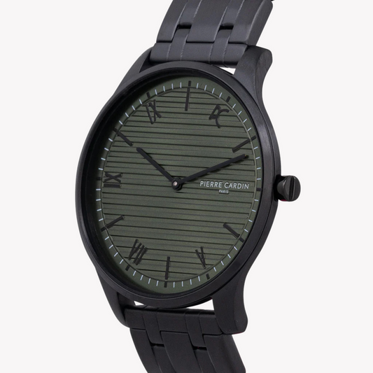 PIERRE CARDIN MEN'S BLACK METAL WATCH, GREEN DIAL | CBA.4022
