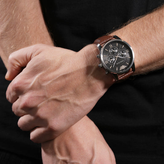 Police Men's 44 MM Brown & Black Chronograph Genuine Leather Watch | PEWGF0040402