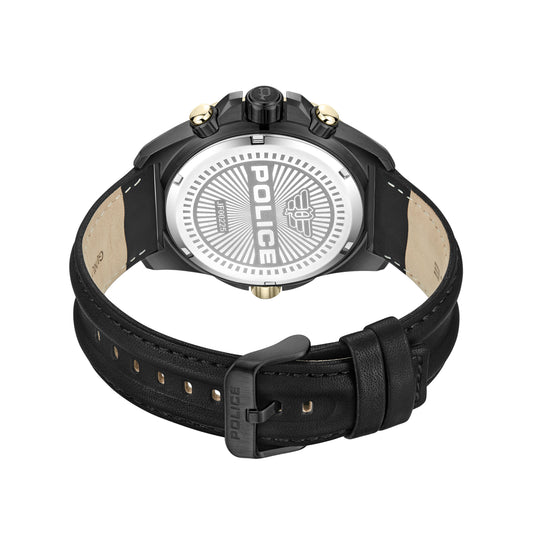 Police Men's Black Chronograph Genuine Leather Strap Watch 46MM | PEWJF0022501