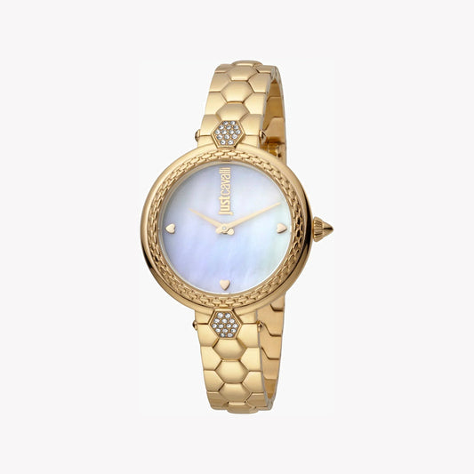 JUST CAVALLI WOMEN'S GOLD STAINLESS STEEL WATCH, WHITE DIAL | JC1L128M0565