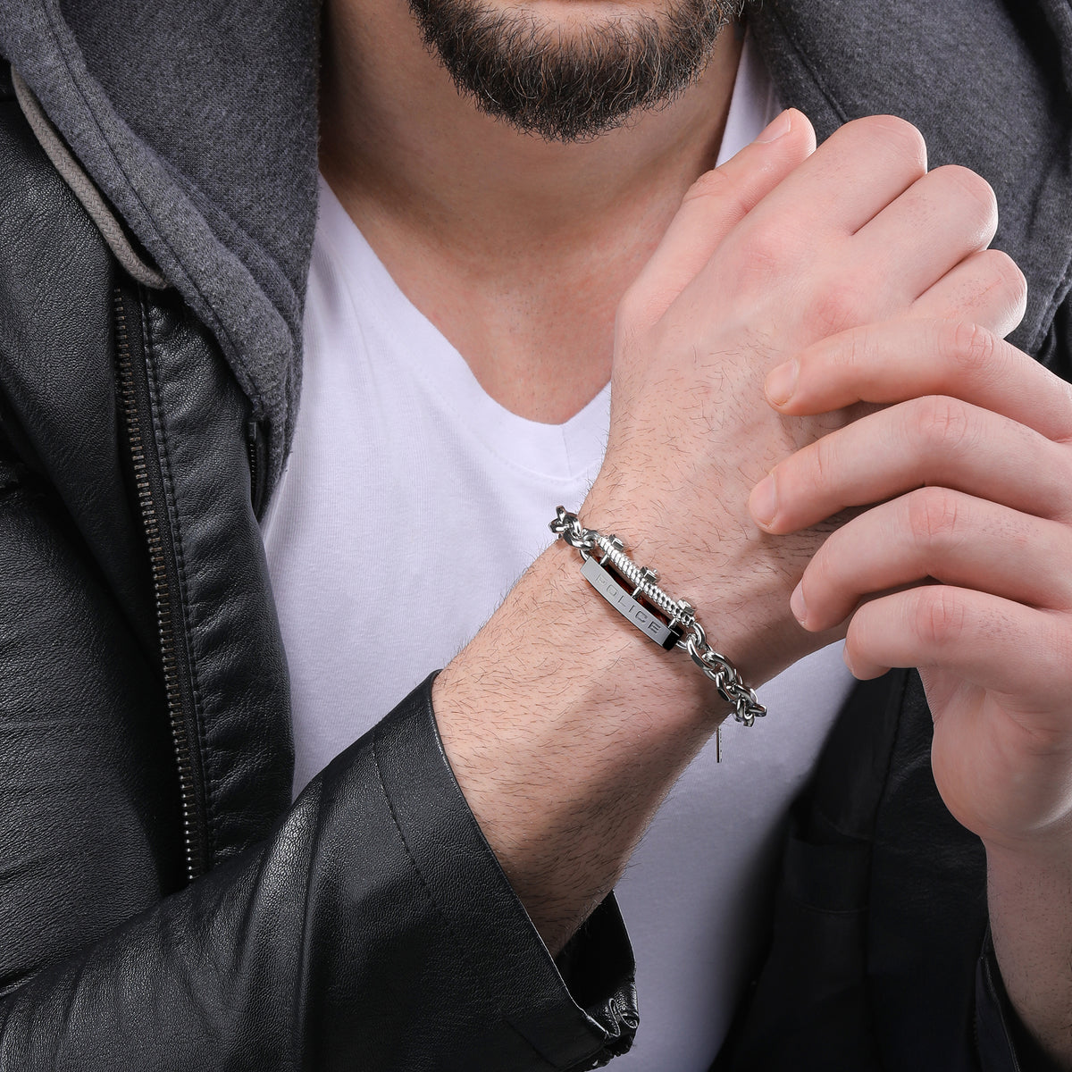 POLICE BOLT SS SHINY BRUSHED GUN IP SCREW BRACELET