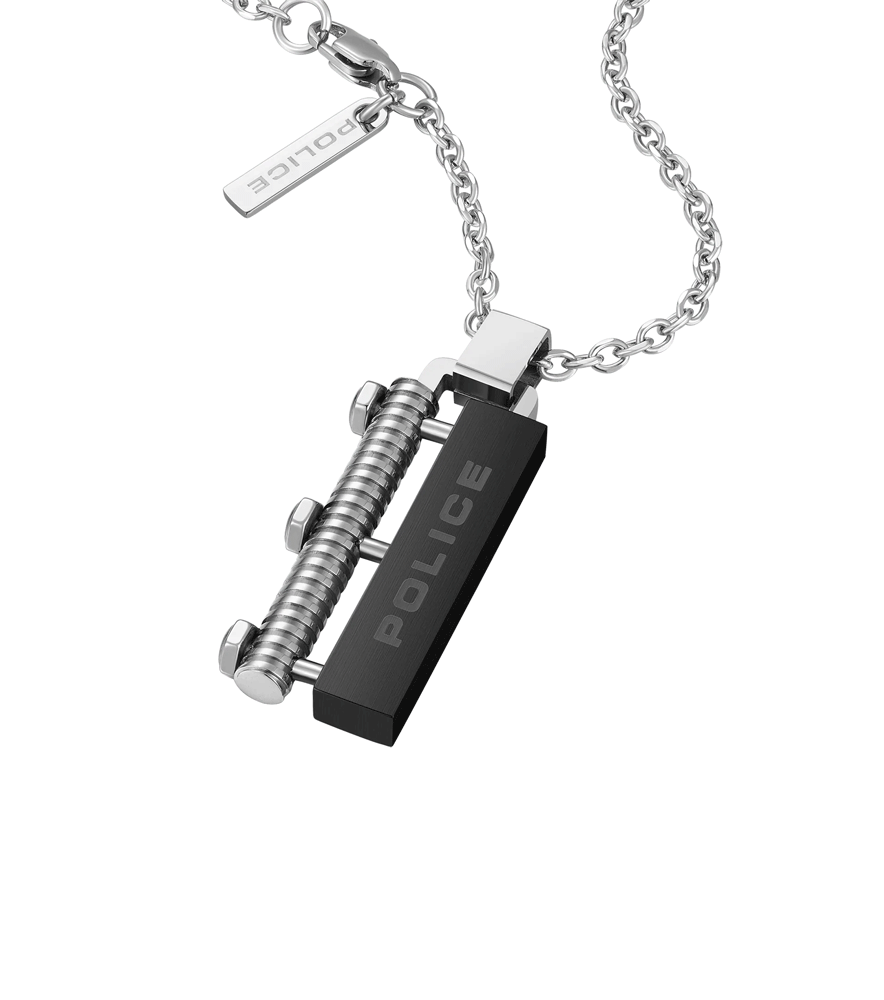 POLICE BOLT STAINLESS STELL SHINY & GUN IP BRUSHED CHAIN NECKLACE
