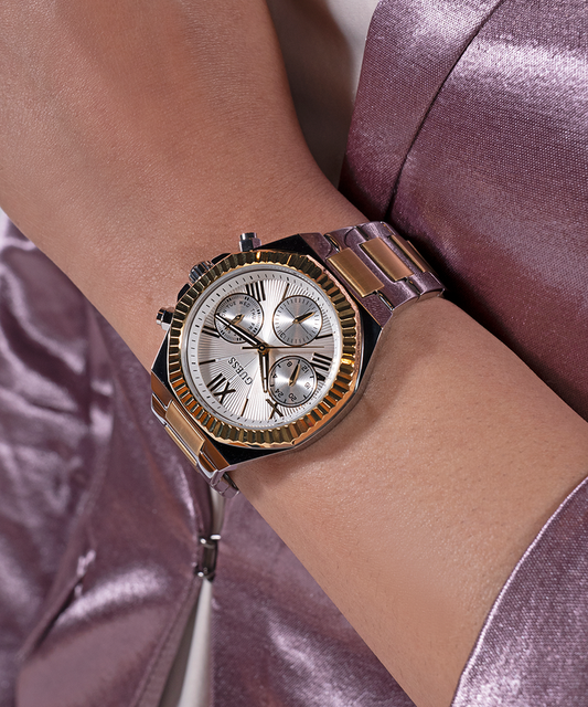 Guess Women's Gold/Silver Stainless Steel Watch, Silver Dial | Gw0769l3