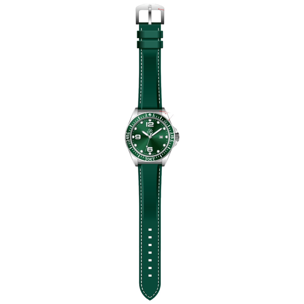REYS Men's Silver and Green Leather Watch - R2030-LSGN