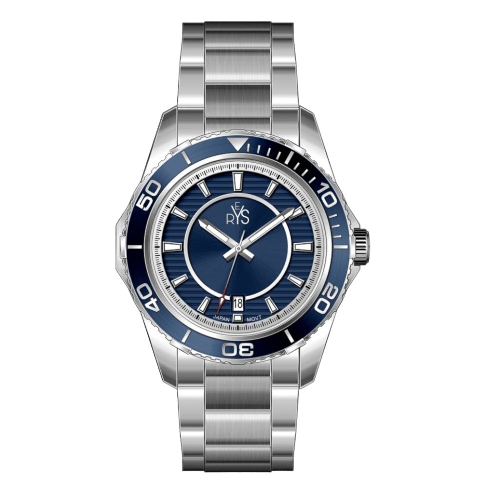 REYS Men's Silver and Blue Stainless Steel Watch - R2024-SP