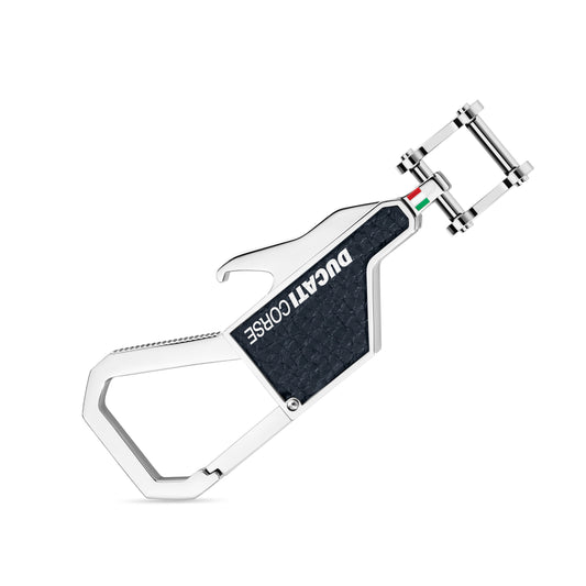 Ducati DTAGK2138102 Forma Stainless Steel with Blue Leather Keyring