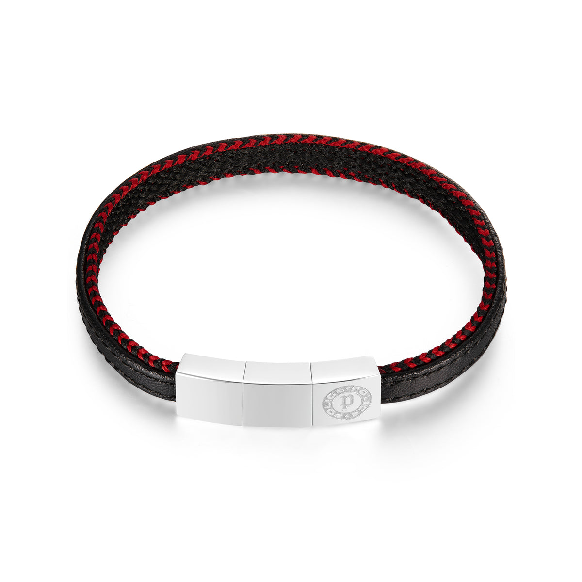 Police INTERTWINED SS POLICE BLACK RED STITCH LEATHER BRACELET PEAGB0033001