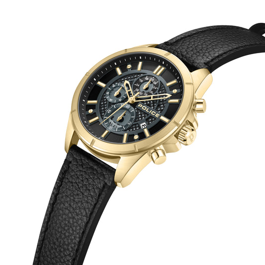 Police Watches Burbank Watch with Black Leather Bracelet PEWGC0054001, Black