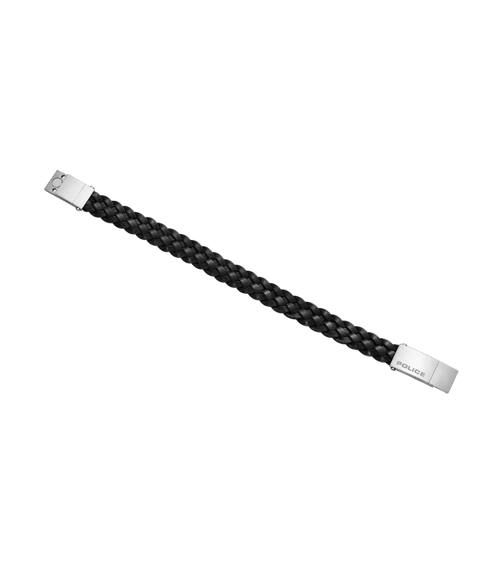 POLICE INDY II BRUSHED Stainless Steel, BLACK LEATHER BRACELET PEAGB0009501
