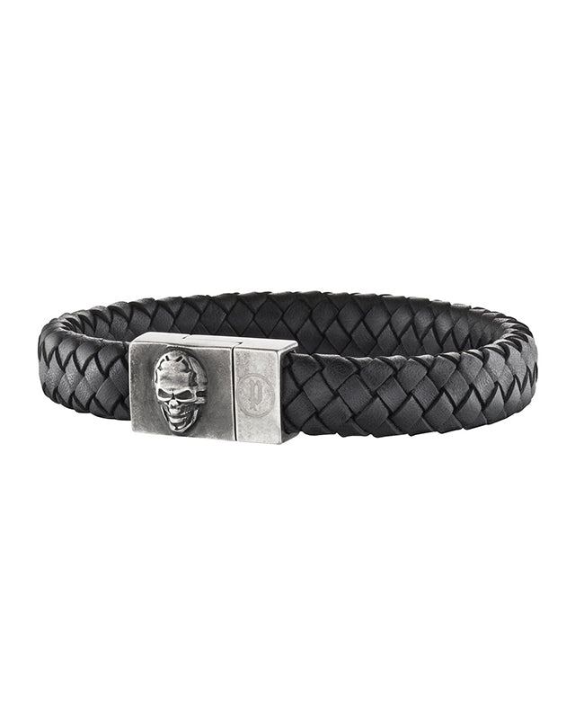 BLACK WEAVE LEA STRAP W/ ANTI SKULL MAGNET BUCKLE