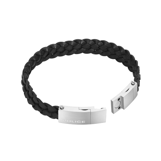 POLICE INDY II BRUSHED Stainless Steel, BLACK LEATHER BRACELET PEAGB0009501