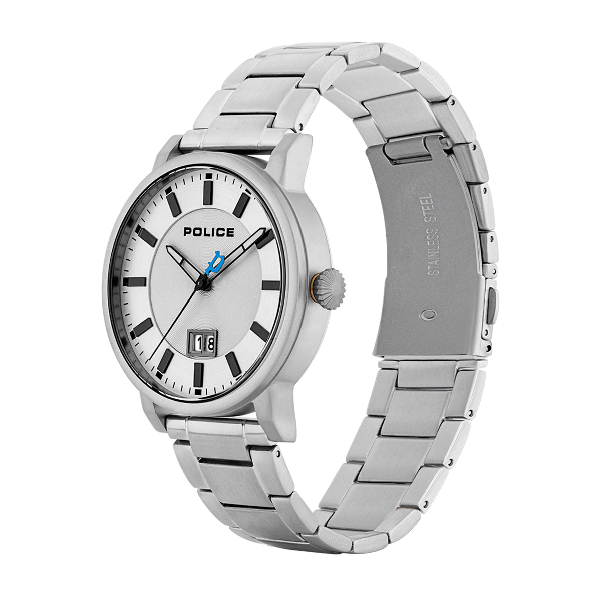 Men's Collin Round Shape Metal Analog Wrist Watch 43 mm - Silver - P 15404JS/01M