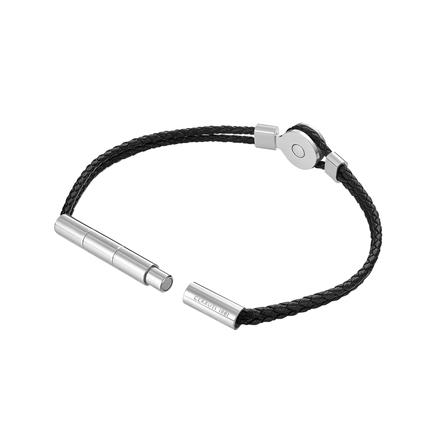 CERRUTI Braided Black Leather Stainless Steel Bracelet CIAGB0012301