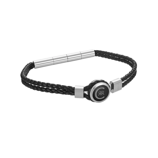 CERRUTI Braided Black Leather Stainless Steel Bracelet CIAGB0012301
