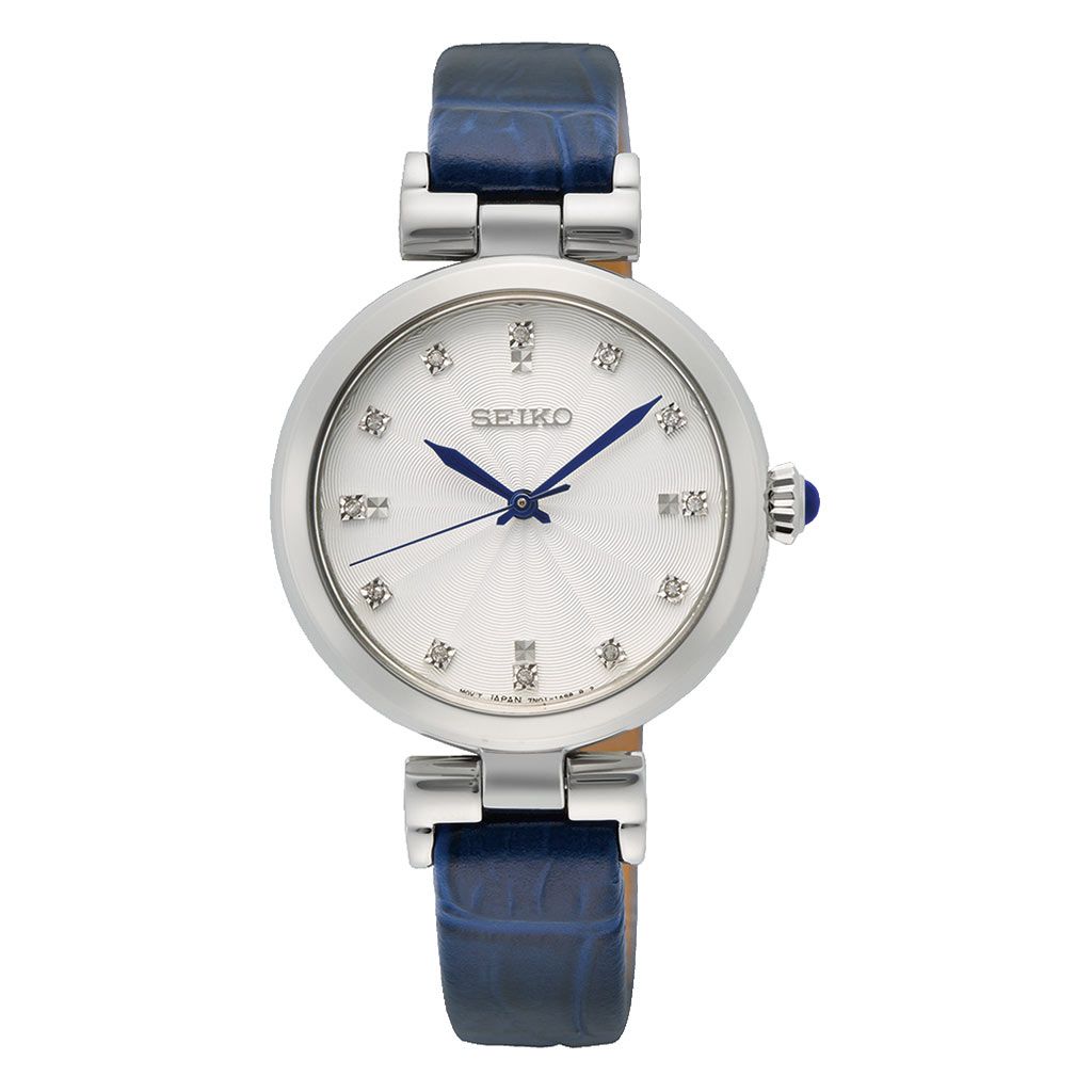 SEIKO Ladies' Hand Watch QUARTZ Blue Leather Strap White Dial SRZ545P1