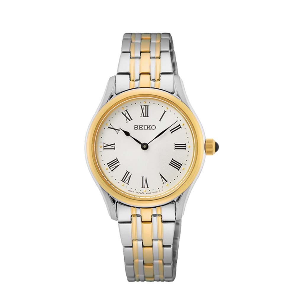 SEIKO Ladies' Hand Watch QUARTZ Stainless Band, White Dial SWR070P1