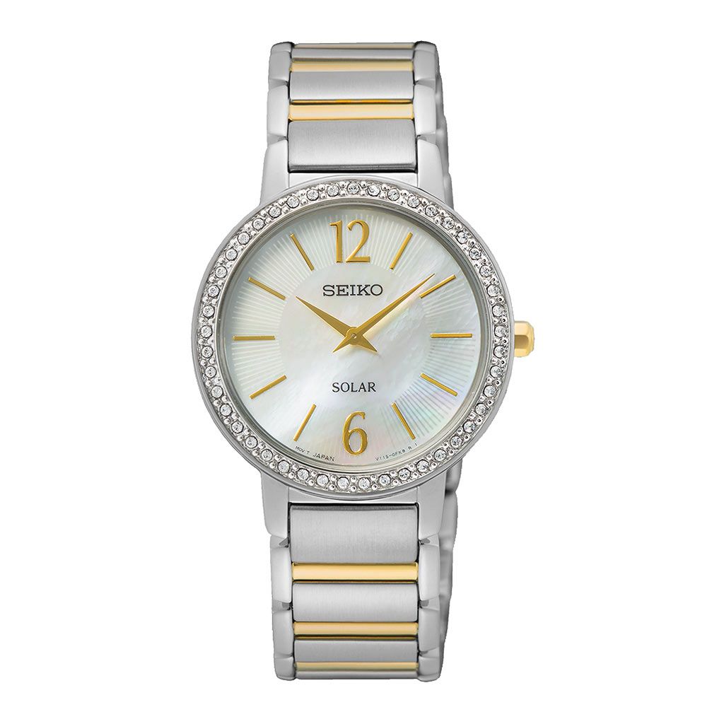 SEIKO Ladies' Hand Watch SOLAR Stainless Band Seashell Dial SUP469P1