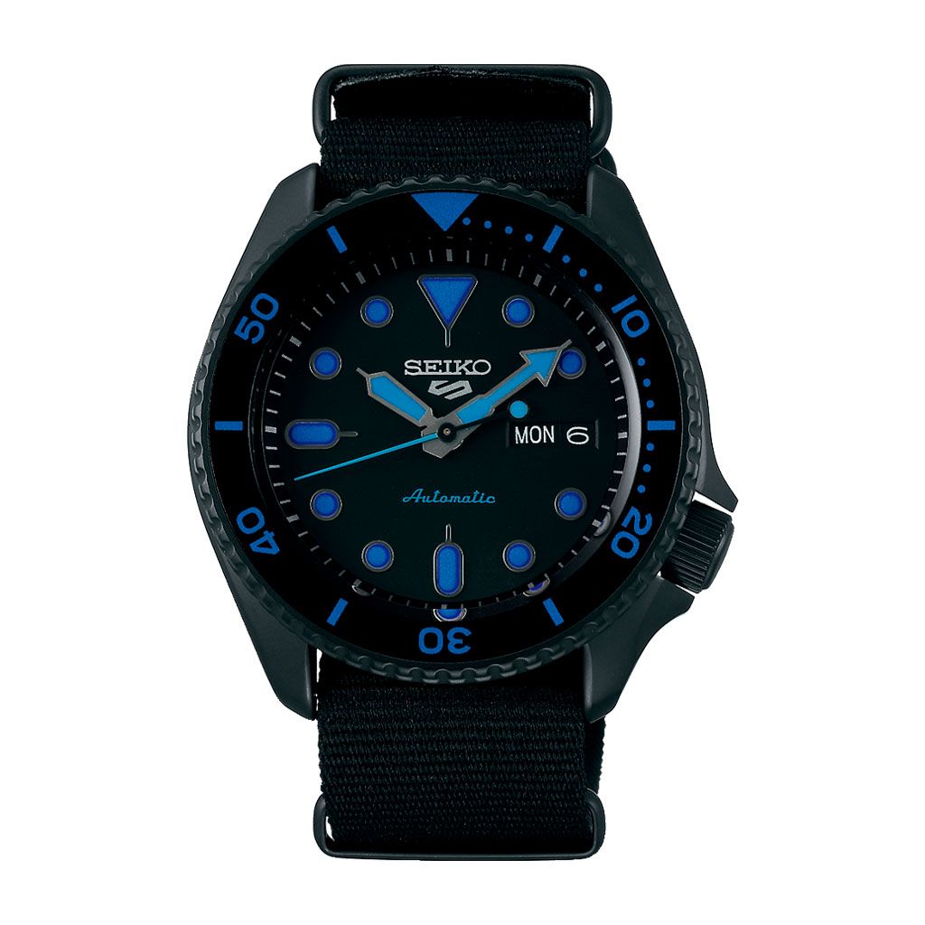 SEIKO Men's Hand Watch 5 SPORTS Black Nylon Strap, Black Dial SRPD81K1