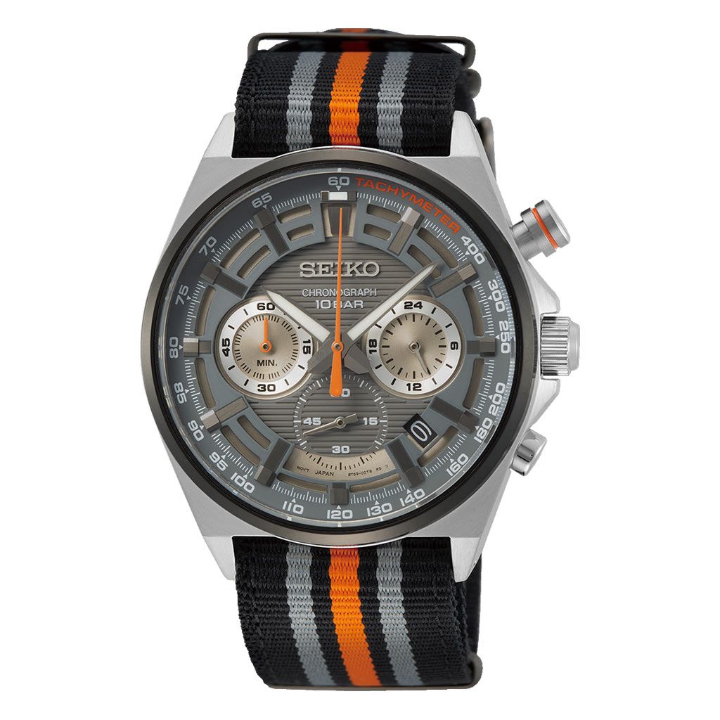 SEIKO Men's Watch CHRONOGRAPH Black Nylon Strap Grey Dial SSB403P1