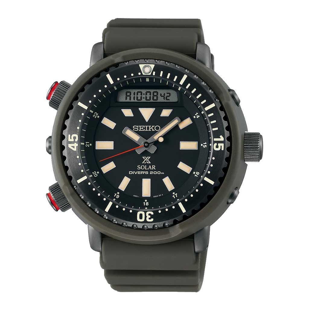 SEIKO Men's Hand Watch PROSPEX Green Rubber Strap, Black Dial SNJ031P1