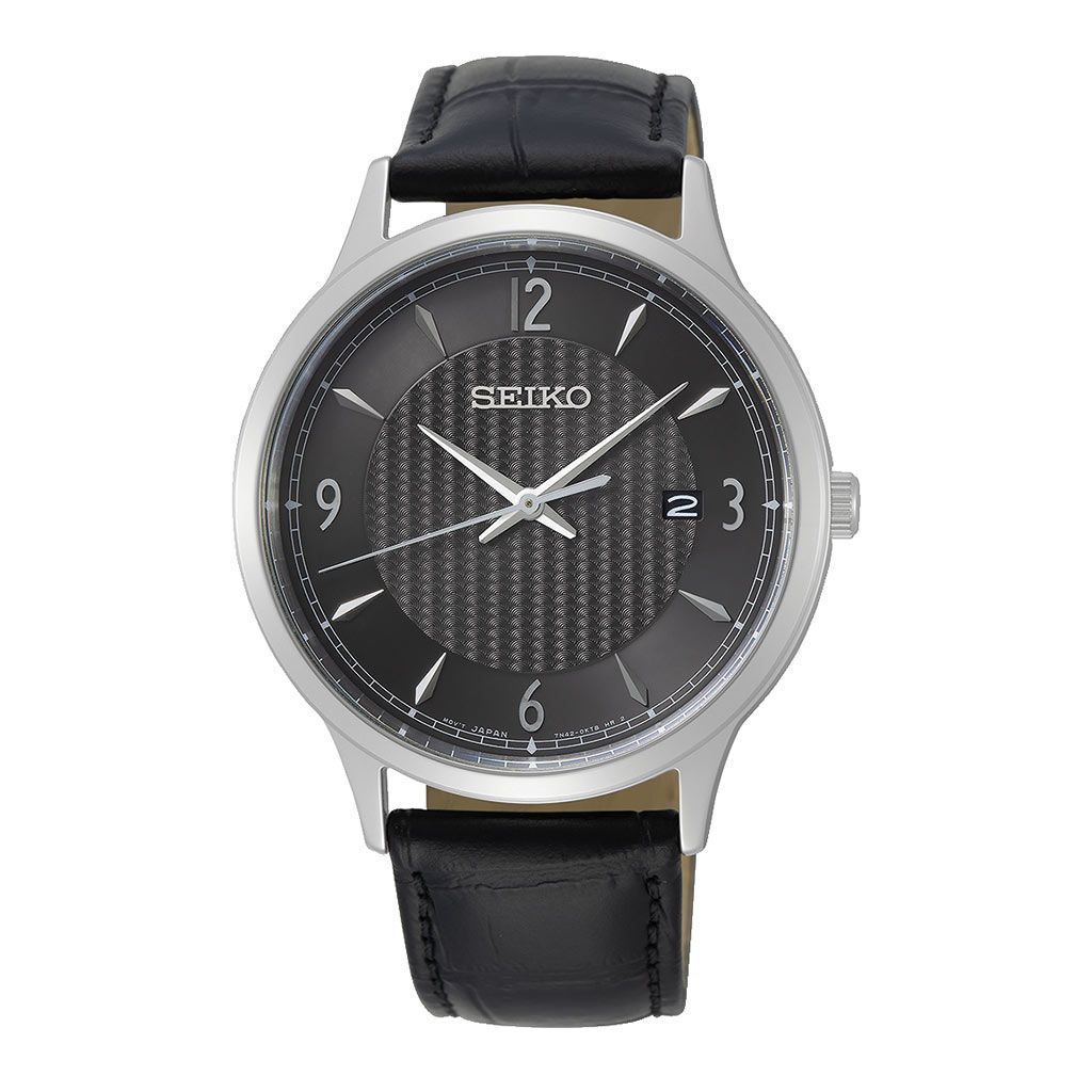 SEIKO Men's Hand Watch QUARTZ Black Leather Strap Black Dial SGEH85P1