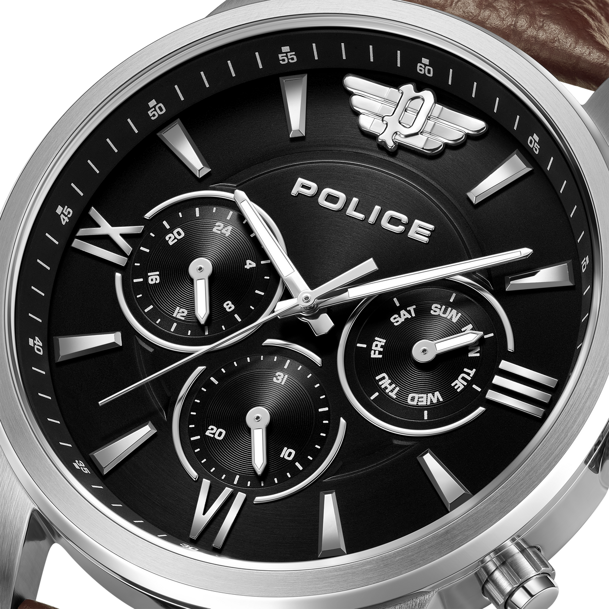 Police Men's 44 MM Brown & Black Chronograph Genuine Leather Watch | PEWGF0040402