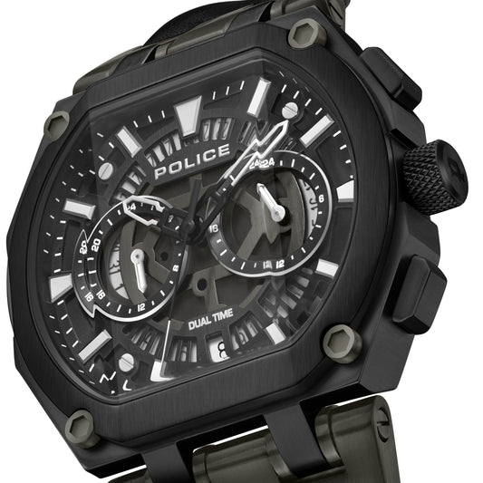 Police Men's 45 MM Black Chronograph Leather Watch | PEWGF0054401