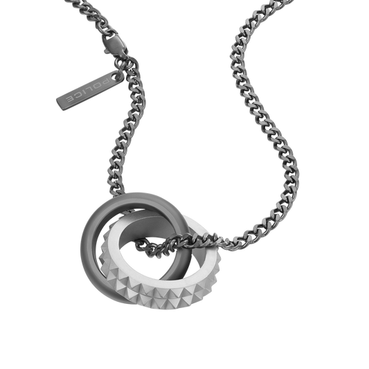 POLICE LINK SATIN SS & GREY IP TEXTURE BI-RING NECKLACE