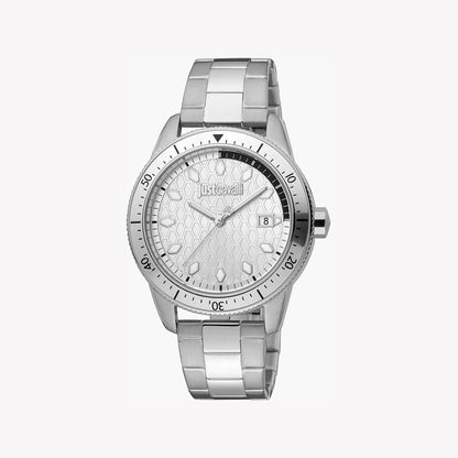 Just Cavalli Men's Silver Stainless Steel Watch, Silver Dial - JC1G179M0055