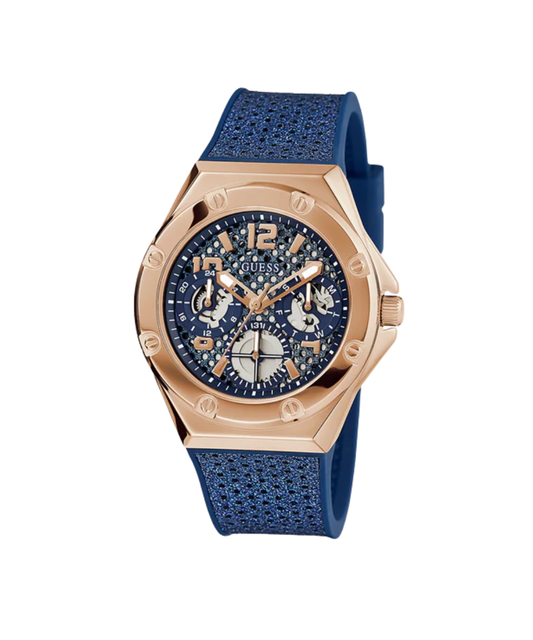 Guess Women's Rose Gold Watch, Blue Leather Band | Gw0620l3