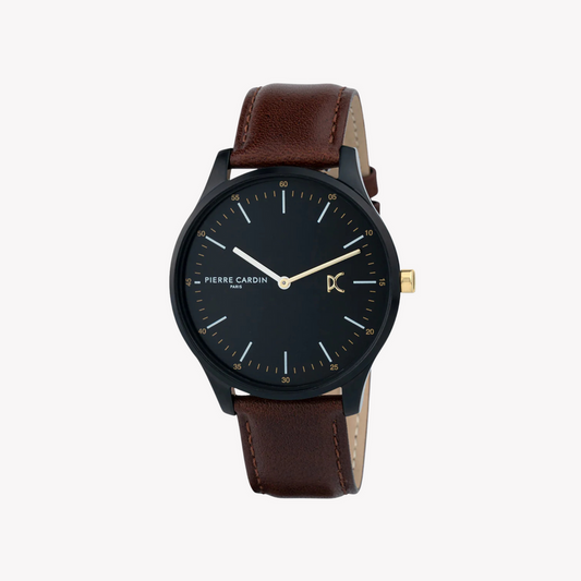 PIERRE CARDIN MEN'S BROWN LEATHER WATCH, BLACK DIAL | CBA.4008
