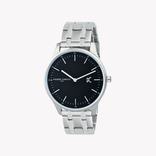 PIERRE CARDIN MEN'S SILVER STAINLESS STEEL WATCH, BLACK DIAL | CBA.4010