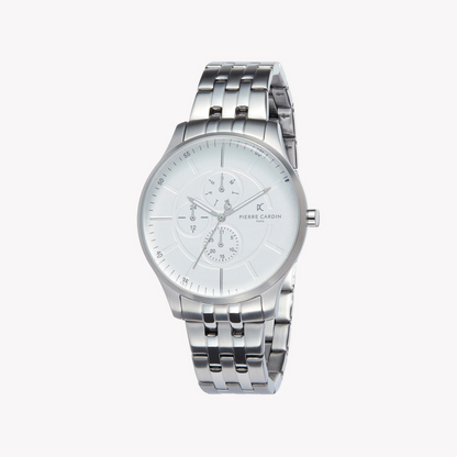 PIERRE CARDIN MEN'S SILVER STAINLESS STEEL WATCH, WHITE DIAL | PC902731F104