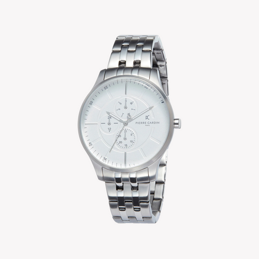 PIERRE CARDIN MEN'S SILVER STAINLESS STEEL WATCH, WHITE DIAL | PC902731F104