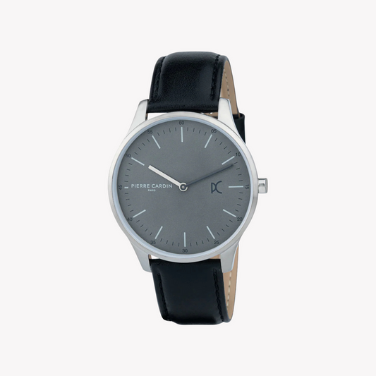 PIERRE CARDIN MEN'S BLACK LEATHER WATCH, GRAY DIAL | CBA.4003
