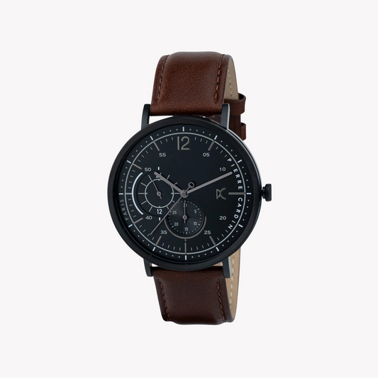 PIERRE CARDIN MEN'S BROWN LEATHER WATCH, BLACK DIAL | CBN.3024