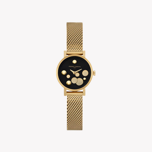 PIERRE CARDIN WOMEN'S GOLD STAINLESS STEEL WATCH, BLACK DIAL | CCM.0502