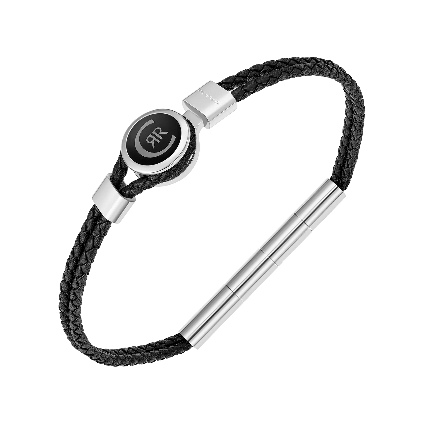 CERRUTI Braided Black Leather Stainless Steel Bracelet CIAGB0012301
