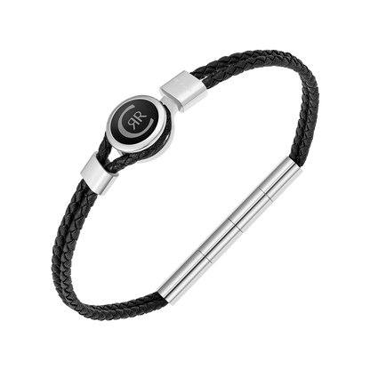 CERRUTI Braided Black Leather Stainless Steel Bracelet CIAGB0012301