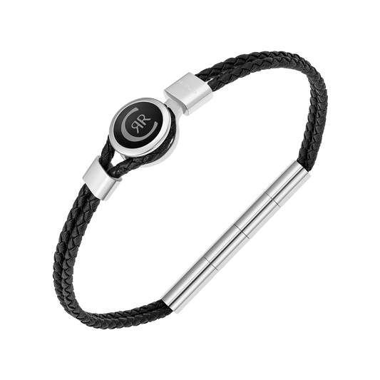 CERRUTI Braided Black Leather Stainless Steel Bracelet CIAGB0012301