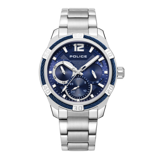 Police Chokery Watch for Men Stainless Stell Bracelet with Blue dial PEWJK0005301, silver