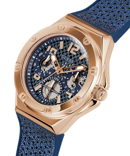 Guess Women's Rose Gold Watch, Blue Leather Band | Gw0620l3