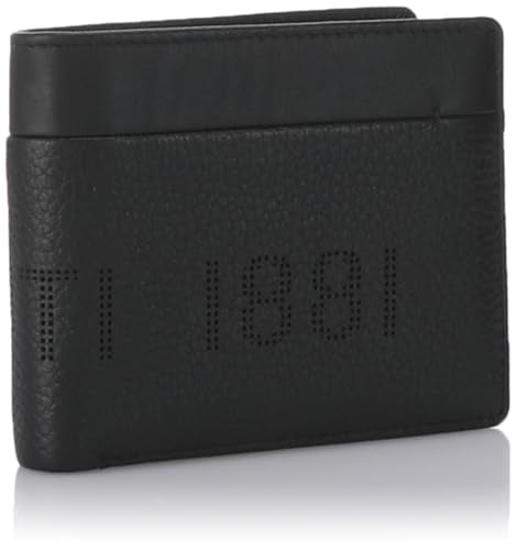 Cerruti 1881 CEPU05545M Genuine Calf Leather Wallet with Blue Brown Strip for Men - Black