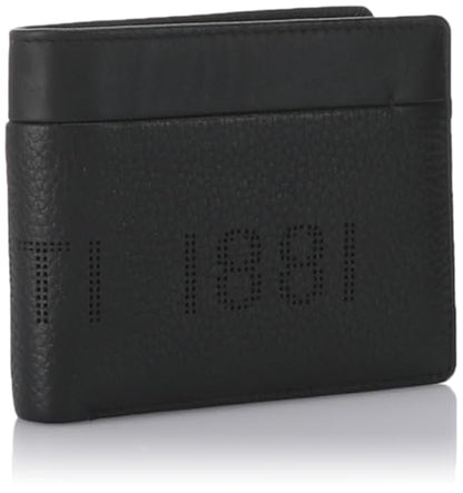 Cerruti 1881 CEPU05545M Genuine Calf Leather Wallet with Blue Brown Strip for Men - Black