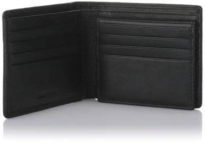 Cerruti 1881 CEPU05545M Genuine Calf Leather Wallet with Blue Brown Strip for Men - Black