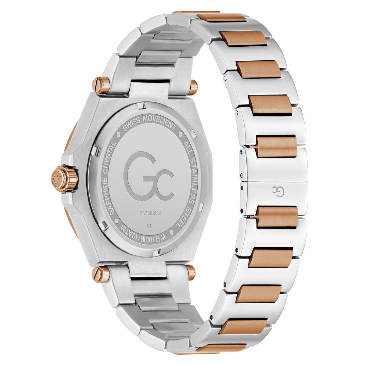 Gc Legacy Sleek Metal Men Watch Silver & Rose Gold Stainless Steel Bracelet Z67002G2