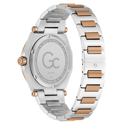 Gc Legacy Sleek Metal Men Watch Silver & Rose Gold Stainless Steel Bracelet Z67002G2