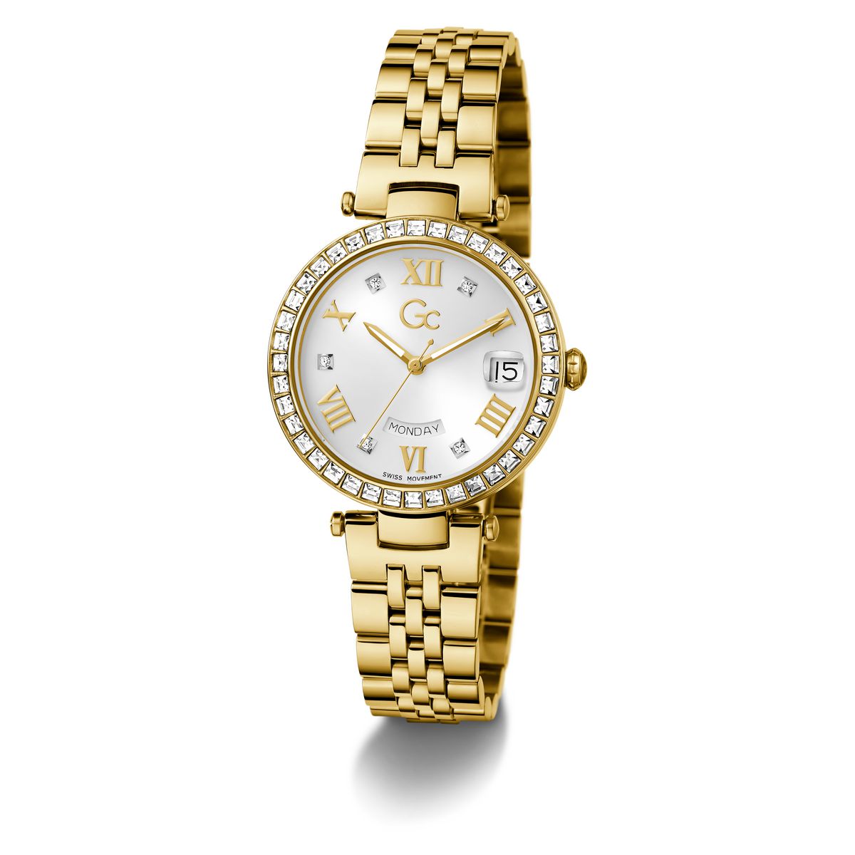 Gc Flair Crystal Mid Size Metal Women Watch Yellow Gold Stainless Steel Bracelet Z01022L6