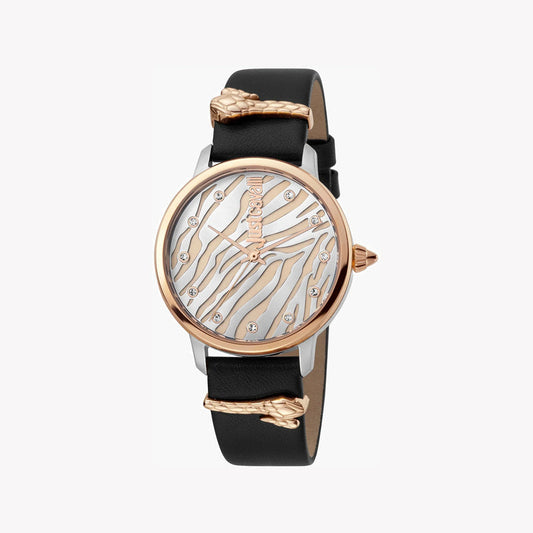 Just Cavalli Women's Leather Watch, Silver & Rose Gold Dial - JC1L126L0045