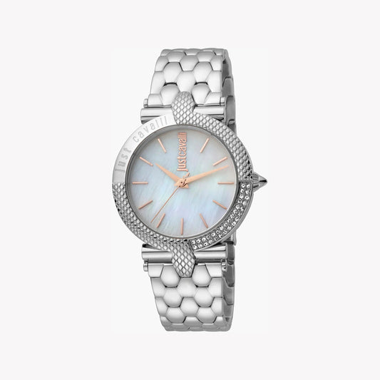 Just Cavalli Women's Silver Watch, White Mother Of Pearls Dial - JC1L105M0055
